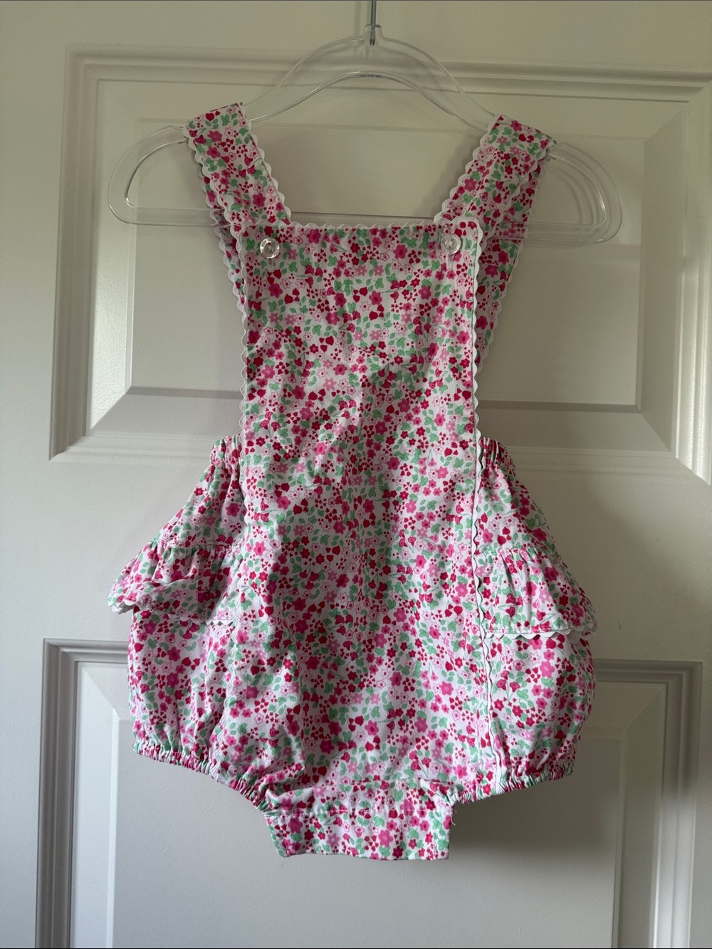 Little English Pink & Green Floral Pinafore Romper